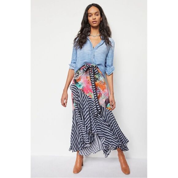 Anthropologie Dresses & Skirts - NEW Anthropologie Bhanuni by Jyoti Hana Floral Belted Ruffled Maxi Skirt Size 0